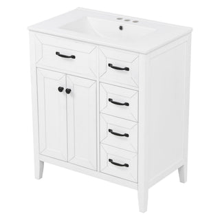 Bathroom Vanity With Sink, Freestanding Design, Soft Close Doors & Drawers - White