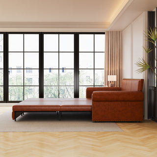 3 In 1 Convertible Sleeper Sofa With Nailhead Trim & Rolled Arm