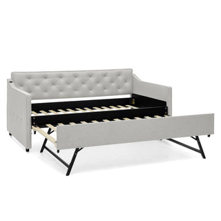Daybed With Pop Up Trundle And USB Charging Armrest