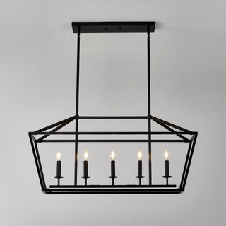 5 Light Farmhouse Kitchen Island Lighting, 5 Light Industrial Linear Chandelier For Dining Room Metal Hanging Pendant Light Fixture For Bedroom Living Room Hallway Conference Room - Matte Black