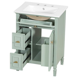 Modern Bathroom Vanity With Sink, Flip Drawer, 2 Drawers, Adjustable Shelf