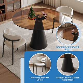 Round Dining Table - Black / Brown - Glass