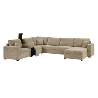 Modular 5 Seat U-Shape Sectional Sofa With Chaise Lounge, Built In Cup Holders And Storage Drawer