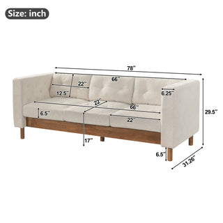 3 Seater Sofa With Square Arms, Tufted Pillow Back For Living Room
