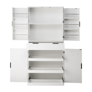 Fluted Kitchen Pantry Cabinet With 3 Keyboard Drawers & 6 Adjustable Door Shelves