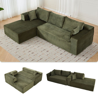 Compression Sectional Couch With Comfy Chaise, Boneless L Shape Sofa With Deep Seat