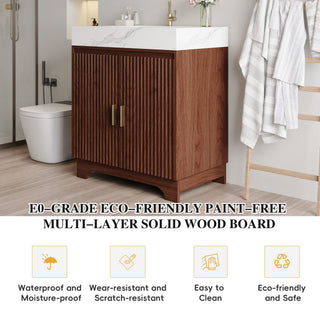 Freestanding Bathroom Vanity With Sink - Walnut / White