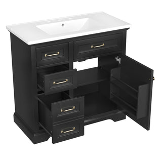 Modern Bathroom Vanity With Sink Top, 4 Drawers And 1 Soft-Close Door