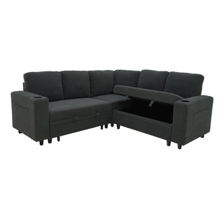 Upholstered L - Shape Sectional Sofa Bed With Pull Out Sleeper And Storage