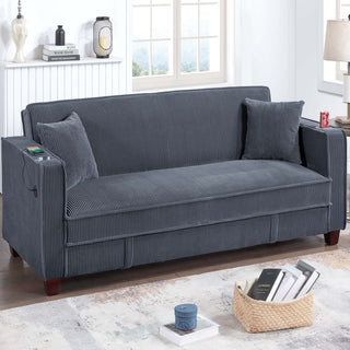 Modern Convertible Sofa With Hidden Storage USB Port, Cup Holder
