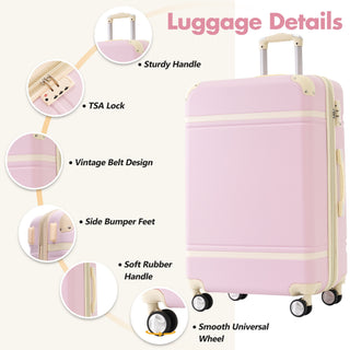 Hardshell Luggage Set With Double Spinner Wheels, Tsa Lock, Lightweight Suitcase, 28" With Bags - Light Pink