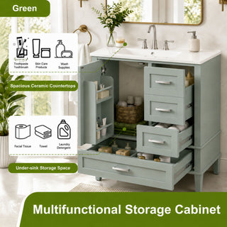 Bathroom Vanity With Sink, Soft Closing Door And Drawers - Light Green
