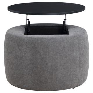 Reeves - Round Upholstered Lift Top Storage Ottoman - Gray