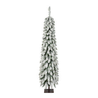 Slim Snow Flocked Pre Lit Pencil Christmas Tree, 3.9Ft / 5.9Ft / 7.9Ft With 750 Branch Tips, 480 LED Lights, Warm Glow, For Indoor Holiday Decor - White