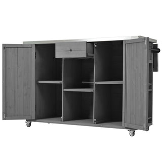 Outdoor Kitchen Island With Stainless Steel Top, Ample Storage Space, Towel And Spice Racks And A Bottle Opener