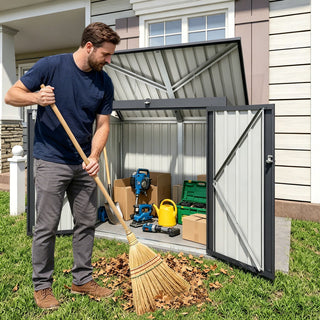 Outdoor Trash Can Storage Shed For 2 Bins Garbage - Gray