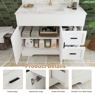 Bathroom Vanity Set, Fluted Cabinet, Soft Close Doors & Drawers, Single Faucet Hole, Sink Included - White