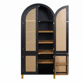 Tall Arched Cabinet With Rattan Doors & Adjustable Shelves