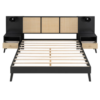 Bed Frame With 2 Nightstands Elegant Design With Lamps