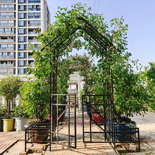 Garden Arch With Gate With Planter, Climbing Plants Support Outdoor - Black