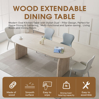 Oval Extendable Dining Table With Dual Pillar Design - Off White