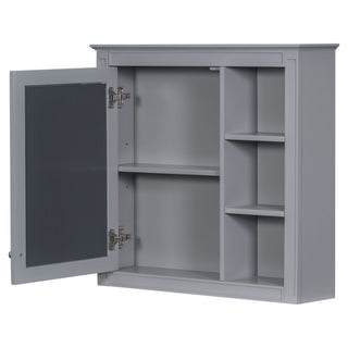 Bathroom Vanity With Top Sink, Freestanding Storage Cabinet With 2 Doors And 3 Drawers, Mirror Cabinet Included - Gray