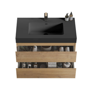 Alice - Natural Oak Bathroom Vanity With Sink, Large Storage Wall Mounted Floating Bathroom Vanity For Modern Bathroom, One-Piece Sink Basin Without Drain