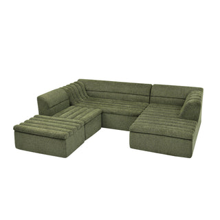 U-Shaped Modular Sectional Sofa With Chaise And Movable Ottoman With Wave-Shaped Armrest