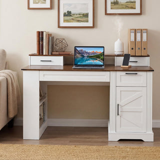 Office Desk With Storage Cabinet, Charging Station, Monitor Stand & Pegboard