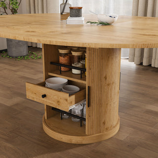 Extendable Oval Dining Table With 2 Tier Storage - Oak