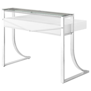Serrano - 2 Drawer Writing Desk With Polished And Tempered Glass Hutch - Glossy White