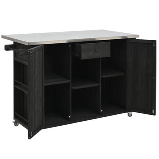 Outdoor Kitchen Island With Stainless Steel Top, Ample Storage Space, Towel And Spice Racks And A Bottle Opener