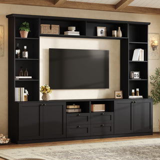 Farmhouse Elegant Entertainment Center Wall Unit With 4 Drawers