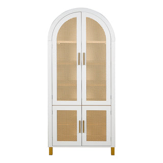 Tall Arched Cabinet With Rattan Doors & Adjustable Shelves