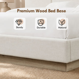 Muse - Queen Upholstered Platform Bed Frame - Ivory / Light Gray / Camel Oak