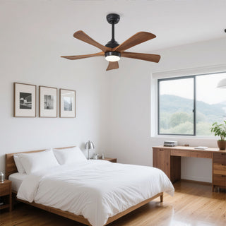 5 Blades Ceiling Fan With Lights Remote Control - Matte Black