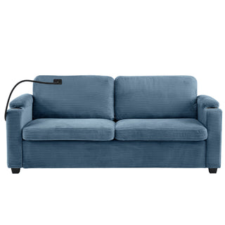 Sleeper Sofa Loveseat Sofa With Full Size Mattress, 2 USB Ports, 2 Cup Holders, 2 Side Pockets And Phone Holder