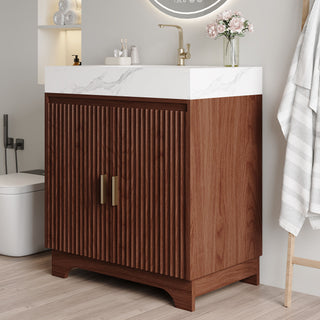 Freestanding Bathroom Vanity With Sink - Walnut / White
