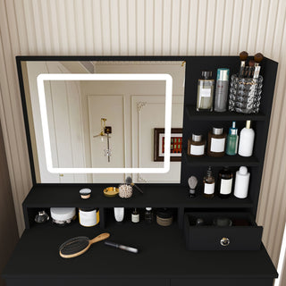 Vanity Desk With Mirror, 3 Color Lighting And Stool