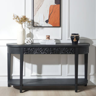 Carved Console Table With Storage Shelf For Living Room - Black