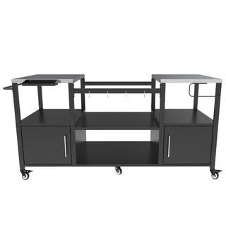 Outdoor Grill Table For Big Egg Style Bbq With Metal Grill Cart And Storage Box And Metal And Stainless Steel - Black / Silver