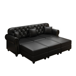 Upholstered Sofa With Nailhead Trim, Rolled Armrests With Ottoman