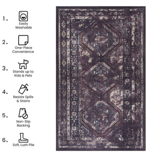 Maval - 9' X 12' Washable Area Rug - Black / Burgundy