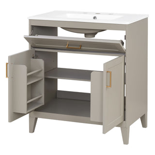 30" Bathroom Vanity With Sink Top, Soft Close Double Doors & Tip Out Drawer, Adjustable Interior Shelf, Door Mounted Organizers - Beige