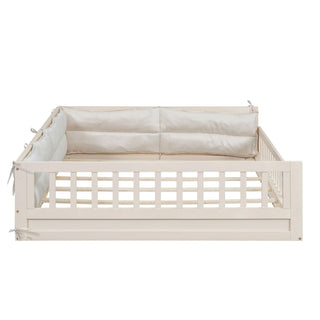 Upholstered Platform Bed With Guardrail And Pillow