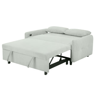 Pull-Out 2 Seat Modern Sleeper Sofa With 2 Throw Pillows And USB Ports