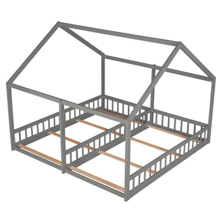 House Platform Beds, 2 Shared Beds, Metal Frame With Guardrails
