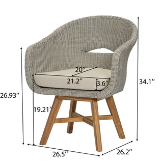 Modern Coastal Rattan Dining Chairs, (Set of 2), Solid Wood Legs - Beige