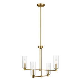 Enigma - 4 Lights Chandelier With Clear Ribbed Satin - Antique Brass / Clear / Gold