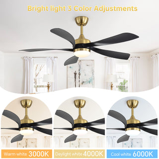 52" Indoor Ceiling Fan With 3 Color Dimmable LED Light Blades, Reversible DC Motor, Remote Control